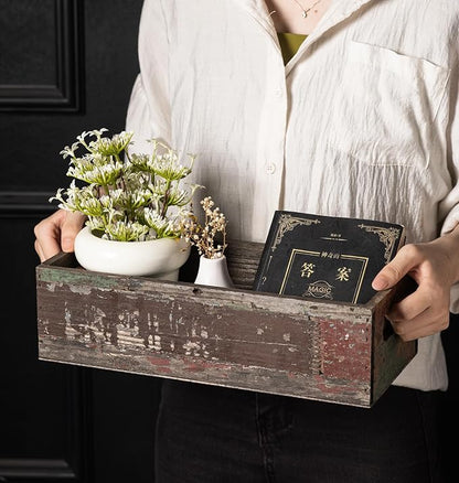 TIMRIS Farmhouse Distressed Wooden Storage Box, Rustic Bathroom Decor Box - Image 3
