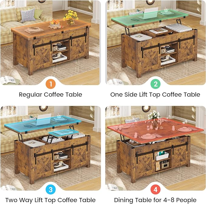 SEDETA Lift Top Coffee Table, 4 in 1 Convertible Coffee Tables - Image 3
