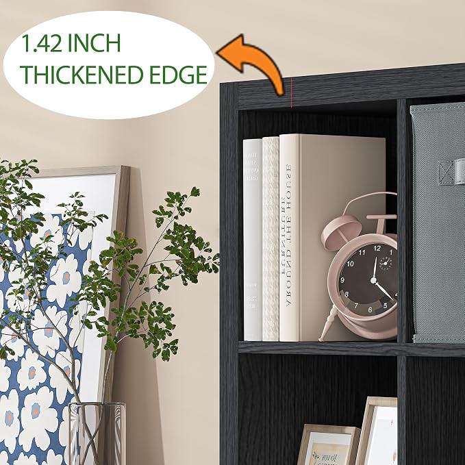 Bookshelf with Storage Bin, 6-Cube Storage Organizer, Modern Wood Open Bookcase - Image 6