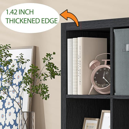Bookshelf with Storage Bin, 6-Cube Storage Organizer, Modern Wood Open Bookcase - Image 6