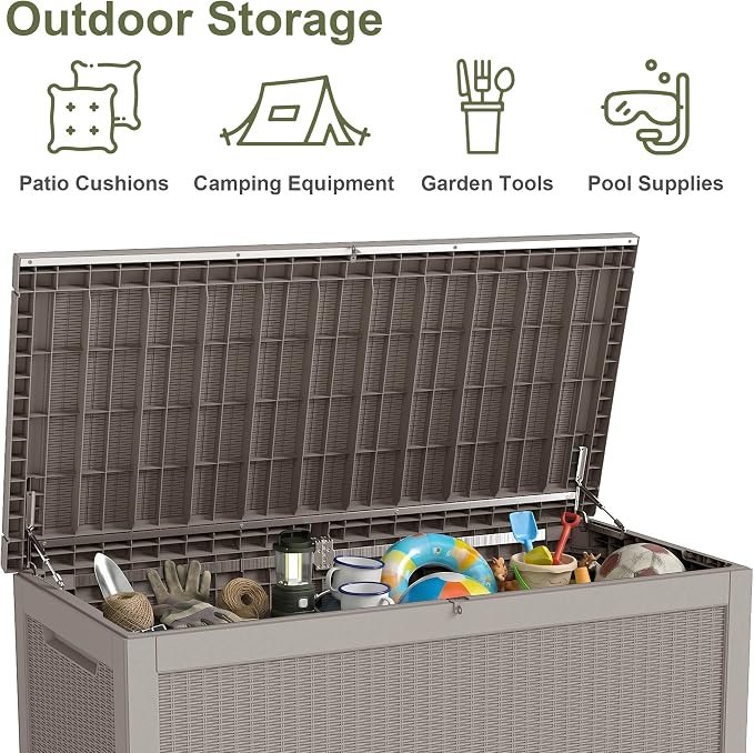 325 Gallon Outdoor Storage Box Waterproof, Large Deck Box Lockable Resin - Image 7