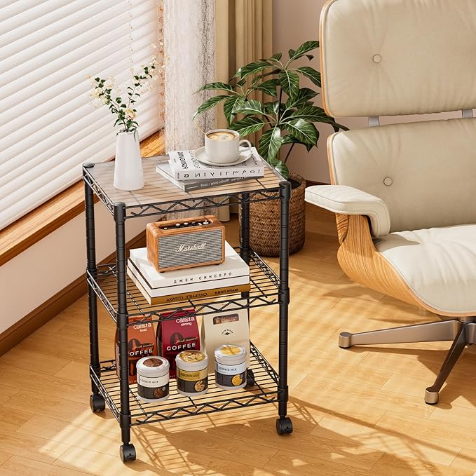 3 Tier Adjustable Storage Shelves Heavy Duty Metal Utility Shelf Wire Shelving - Image 2