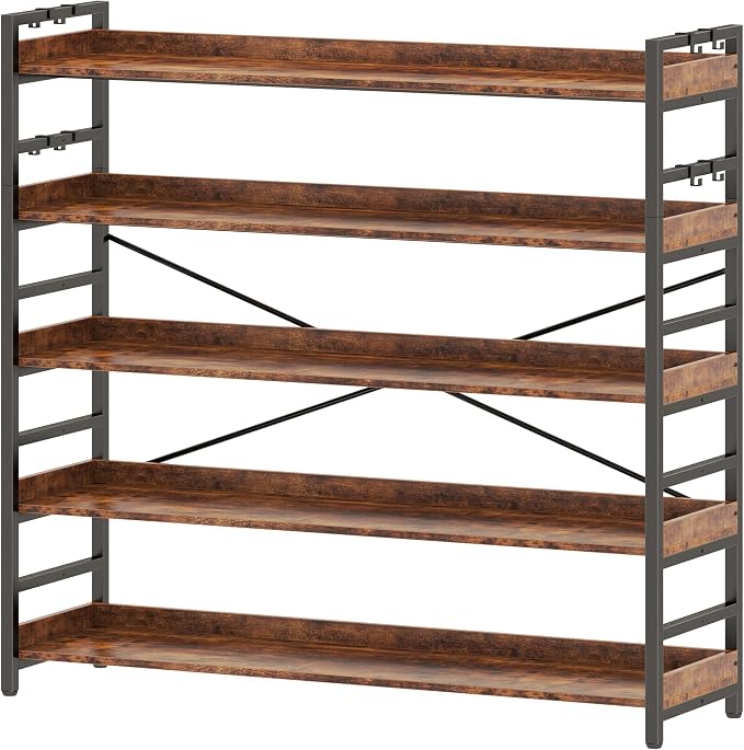 HCHQHS 5 Tier Bookshelf, Adjustable Industrial Bookcase, Vertical Tall Book by HCHQHS