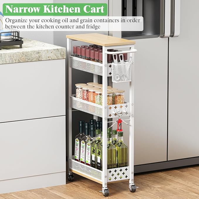 4 Tier Slim Rolling Storage Cart, Laundry Room Cart on Wheels, Small Metal - Image 4