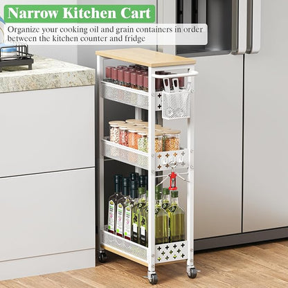 4 Tier Slim Rolling Storage Cart, Laundry Room Cart on Wheels, Small Metal - Image 4