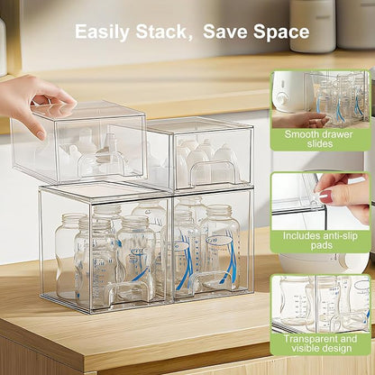 Baby Bottle Storage Organizer: Clear Stackable Storage Drawers, Acrylic Bottles - Image 5