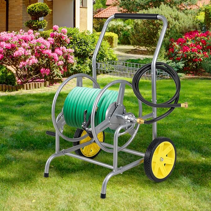 Goplus Garden Hose Reel Cart, 230ft 5/8" or 300ft 1/2" Heavy-Duty Metal Hose - Image 9