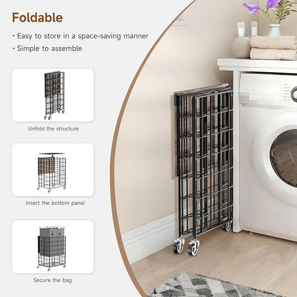 Laundry Basket with Wheels, Heavy Duty Laundry Sorter 2 Sections, 120L Large - Image 8