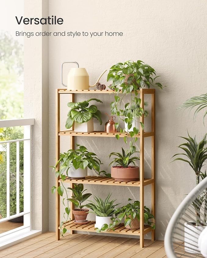SONGMICS Bamboo Storage Shelf, 4-Tier Shelving Unit, in The Entryway, Living - Image 4