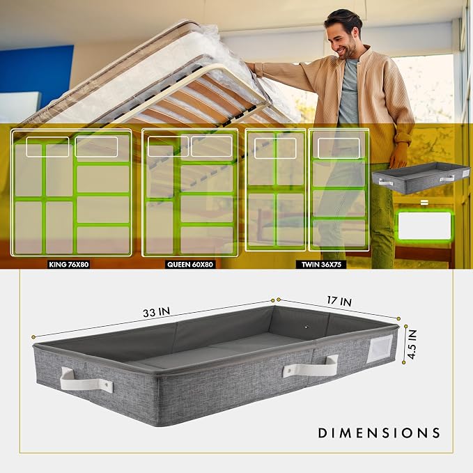 HOMELUX THEORY 2pc Low Profile Under Bed Storage Containers, Thin Under Couch - Image 2