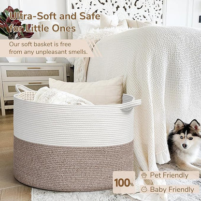 INDRESSME 115L Extra Large Blanket Basket, Soft Cotton Rope Storage Basket - Image 5