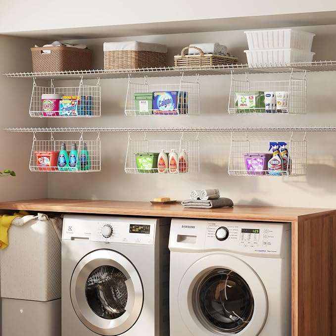 3-Tier Hanging Laundry Basket Organizer：Foldable Wire Shelf Laundry Room - Image 8