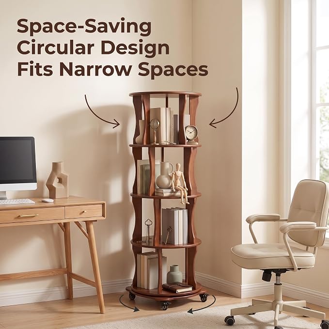 Rotating Bookshelf Tower 4 Tier Corner Bookshelf 360° Spinning Bookshelf | - Image 6
