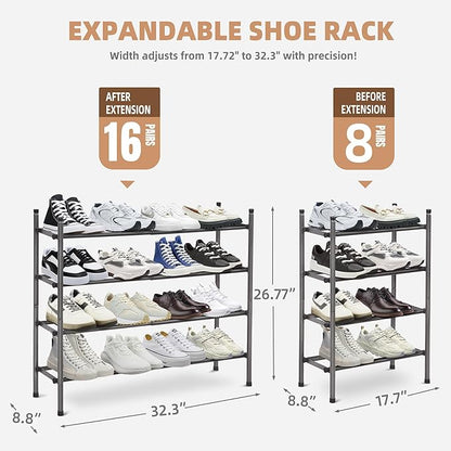 STORAGE MANIAC Expandable Shoe Rack, 16 Pairs Stackable Small Shoe Rack - Image 3