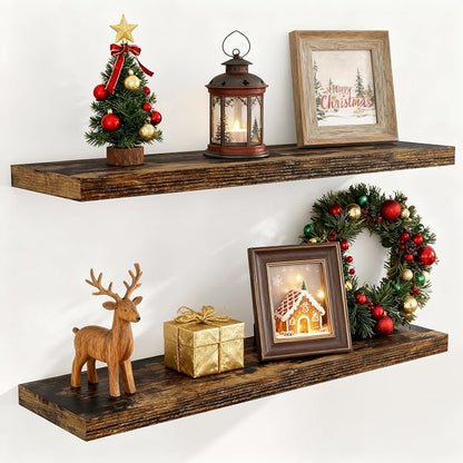 Fun Memories 40 Inch Floating Shelvese, Farmhouse Wood Wall Shelves by FunMemories