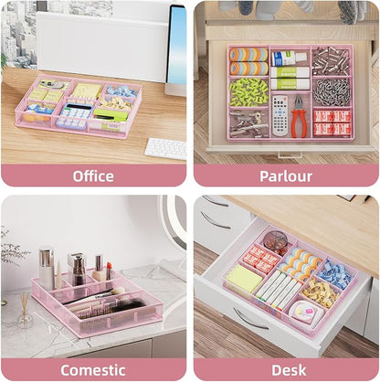 Marbrasse Pink Desk Drawer Organizer, Metal Mesh Drawer Organizer Tray - Image 5