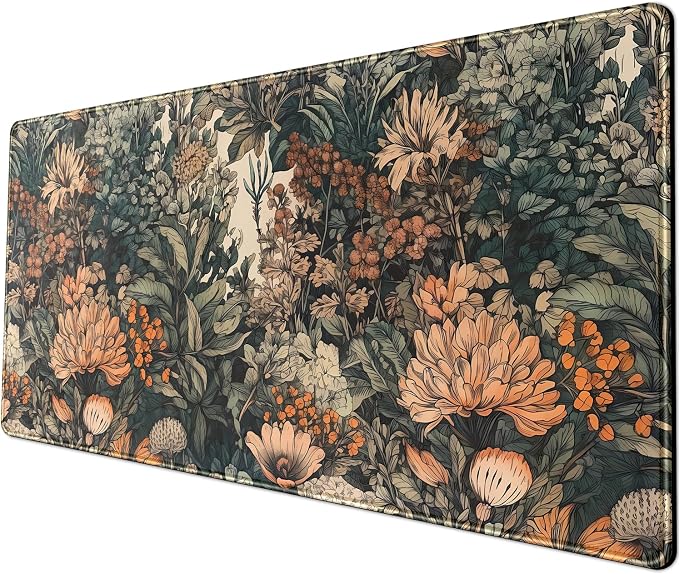 Flower Vintage Desk Pad Aesthetic Desk Mat Flower Mouse Pad Computer Big by YKJWW