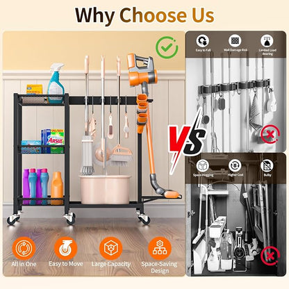 Broom Holder with Cleaning Supplies Organizer Load 350 LBS Cleaning Cart with - Image 6