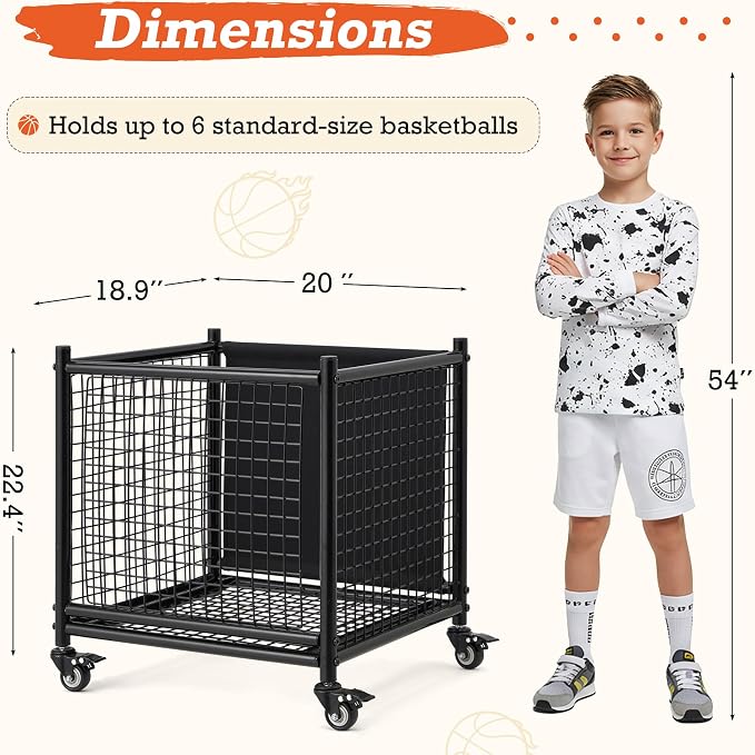 AECOJOY Ball Cart Storage, Rolling Basketball Bin - Image 2