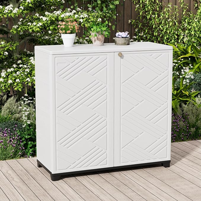 KINYING Outdoor Storage Cabinet Waterproof, 60 Gallon Resin Outdoor Storage Shed - Image 2