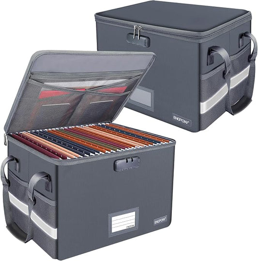 ENGPOW File Box with Lock, Fireproof Document Box with Pockets, Collapsible by ENGPOW