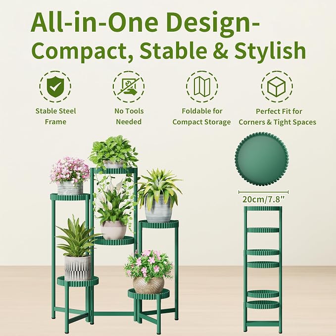6 Tier Large Plant Stand Indoor, 7.9 Inch Wide Tall Corner Metal Plant Stands - Image 5