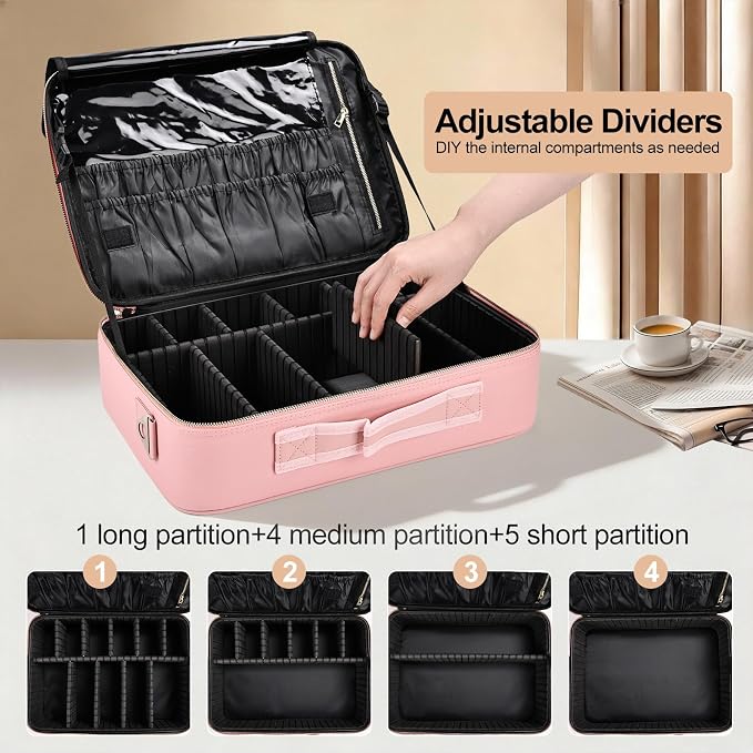 Travel Makeup Bag with Brush Holder, Professional Cosmetic Train Case Organizer - Image 5