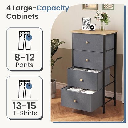 DUMOS Nightstand with 4 Drawers, Bedside Table with Removable Fabric Bins - Image 4