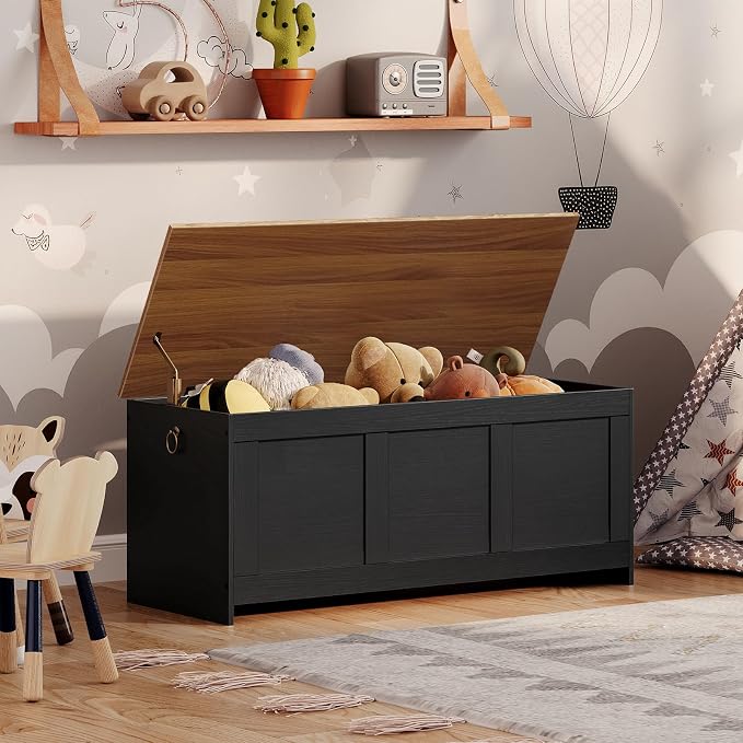 HOOBRO Storage Bench, 47.2" Retro Wooden Storage Chest, Wooden Storage Trunk - Image 4
