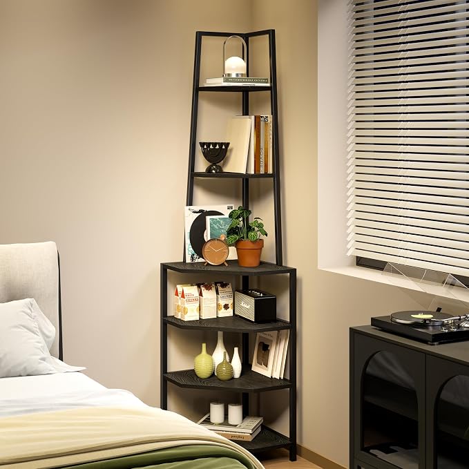 VECELO 6 Tier Corner Shelf 69 Inch Industrial Bookshelf - Image 7