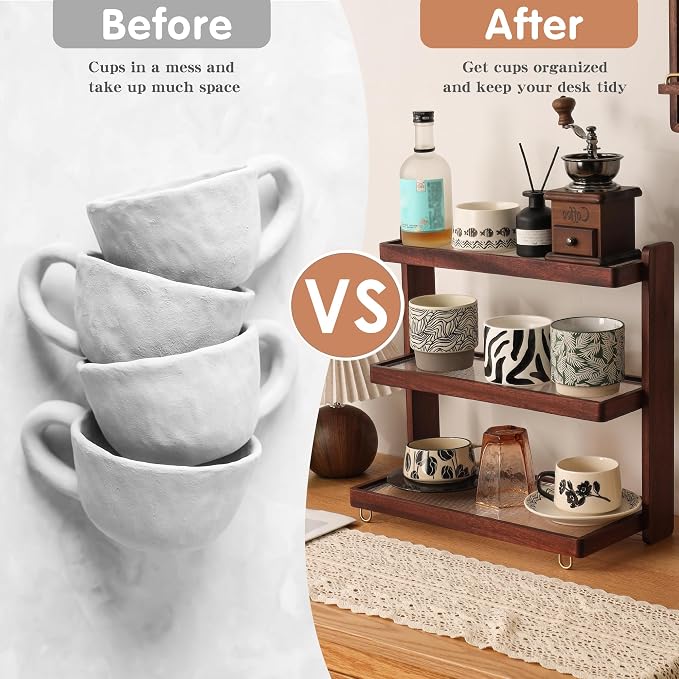 Coffee Mug Holder Wooden Cup Rack, 3-Tier Acrylic Home Coffee Mug Display Rack - Image 5