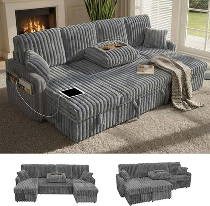 104" U Shaped Sleeper Sofa Bed, Sectional Couches by KCGKCG