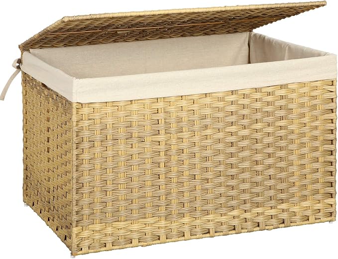 SONGMICS Storage Basket with Lid, Woven Blanket Storage Bin with Handles by SONGMICSbySONGMICSHOME