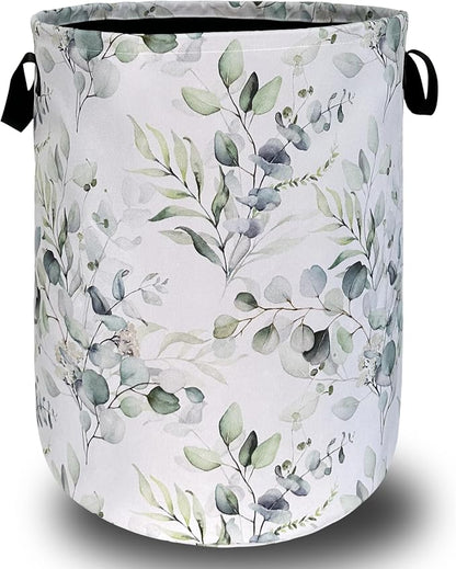 Watercolor Green Leaves Branches Laundry Hamper by SELIONLIKN