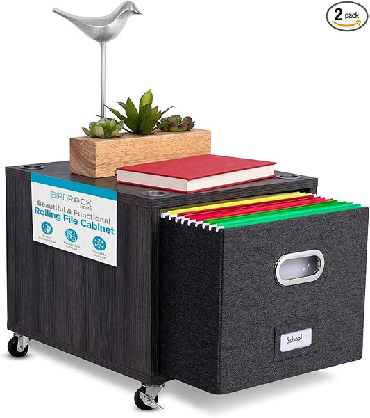 BIRDROCK HOME Rolling File Cabinet – Decorative Storage Shelf w/Removable Bins by BIRDROCKHOME