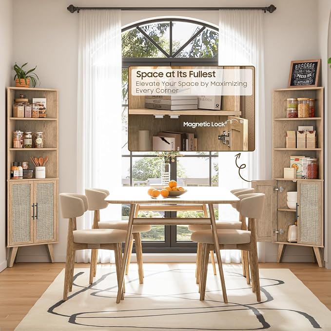 Corner Cabinet with Rattan Doors, Tall Farmhouse Corner Display Shelf with - Image 4