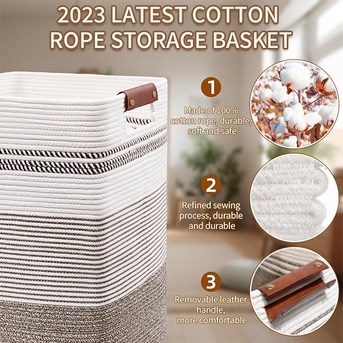 DOFASAYI Laundry Basket - 85L Large Cotton Rope Blanket Basket - Image 7