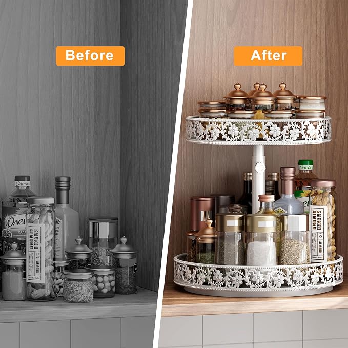 2 Tier Lazy Susan Organizer Turntable, 12 Inch, Easy Assembly & Cleaning - Image 5