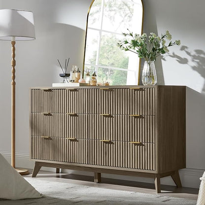 T4TREAM Fluted 6 Drawers Dresser, Curved Profile Design, Dresser TV Stand - Image 3