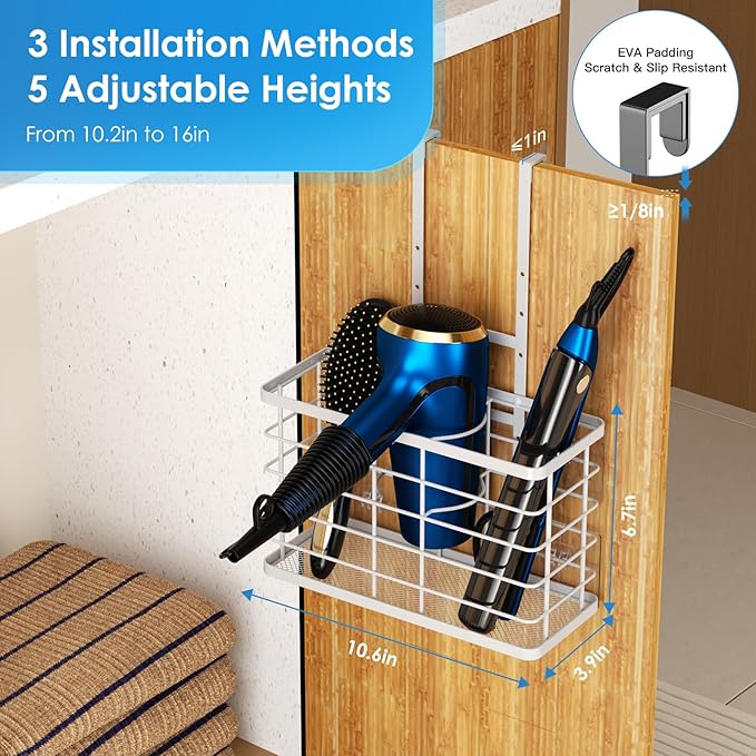 Agotglmi Hair Tool Organizer, Dryer Holder, 3 in 1 Blow Bathroom Organizer Wall - Image 3