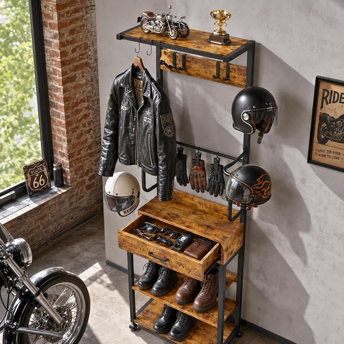 Kikihouse Freestanding Floor Mounted Helmet & Gear Storage Rack, Adjustable by Kikihouse