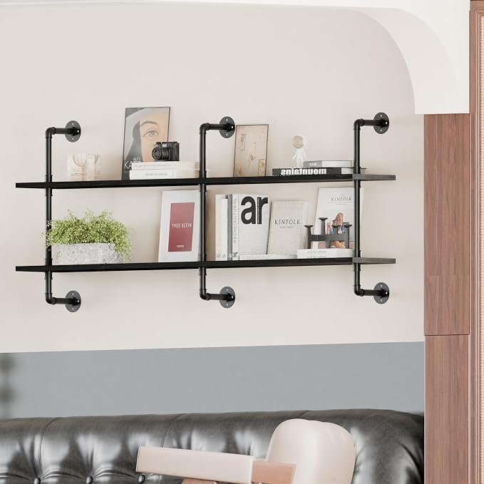 HDDFER Industrial Pipe Shelf Shelving Bookcase, Wall Mounted Rustic Bookshelf - Image 6