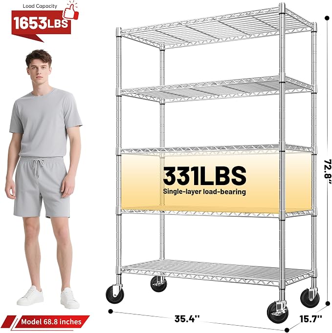 REIBII 73''H Storage Shelves 1660LBS Wire Shelving Unit - Image 3