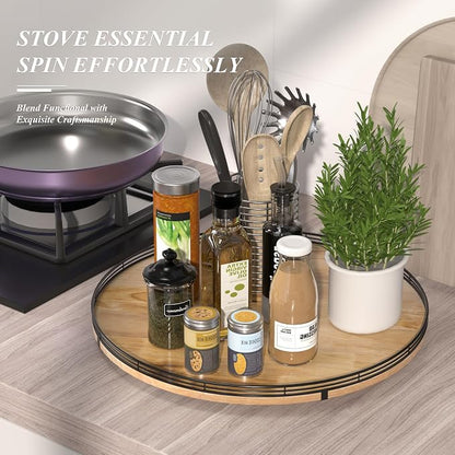 21" Lazy Susan Oak Wood Turntable Organizer - Image 2