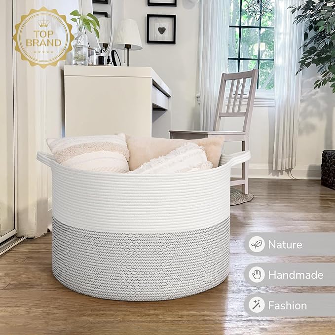 INDRESSME 115L Extra Large Blanket Basket, Cotton Rope Toy Baskets Storage Kids - Image 7