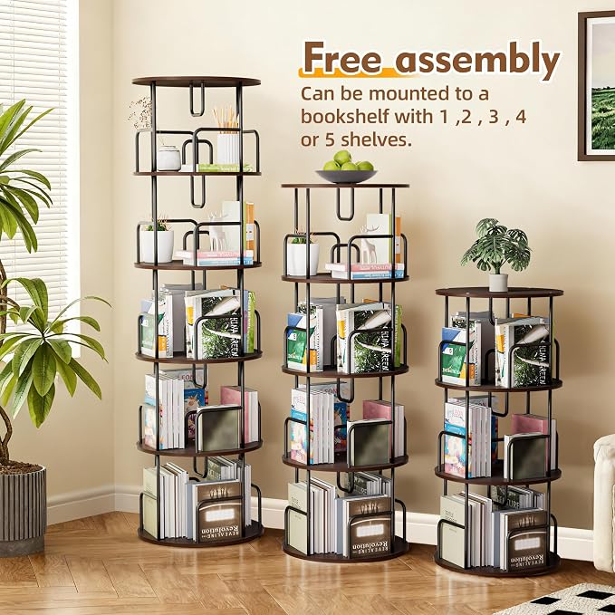 GDFStudio Rotating Bookshelf Tower, 5 Tier 360° Spinning Bookcase, Tall Narrow - Image 7