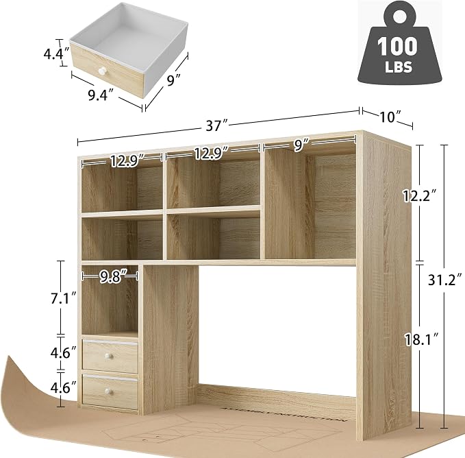 REIBII Desktop Bookshelf, High-Capacity Desk Hutch Organizer - Image 2