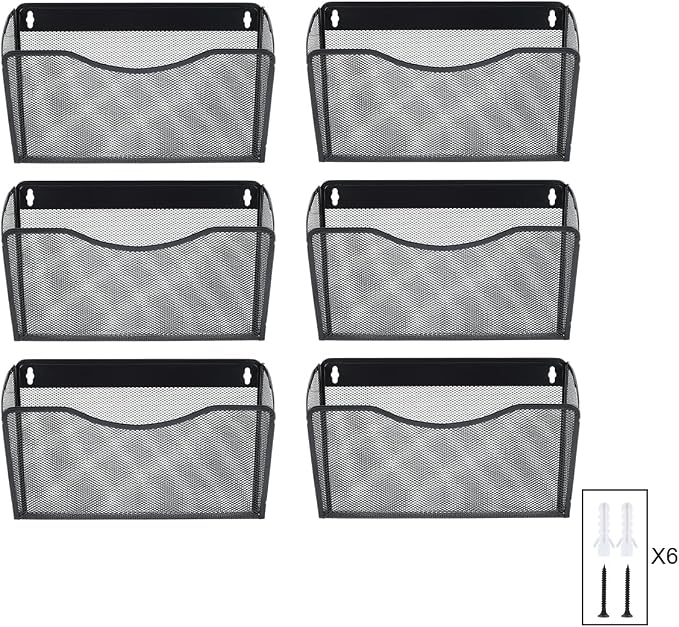 6 Pockets Wall File Organizer Metal Mesh Hanging Document Paper Holder Wall - Image 7