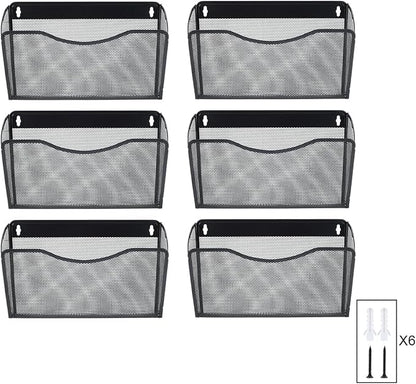 6 Pockets Wall File Organizer Metal Mesh Hanging Document Paper Holder Wall - Image 7
