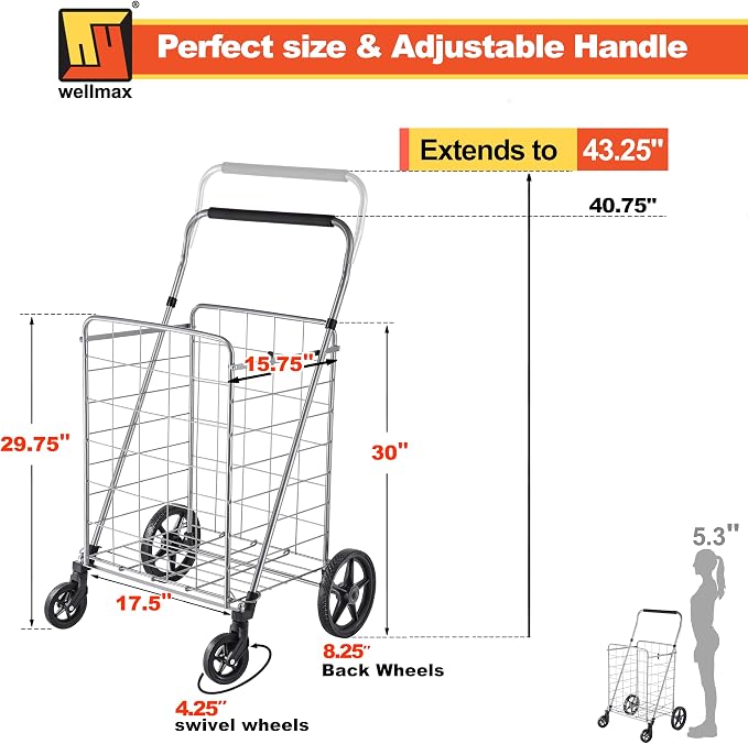Wellmax Folding Grocery Cart - Image 3